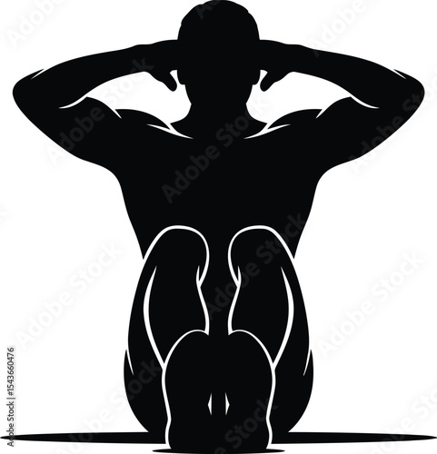 Collection of black silhouettes of men  body builders.