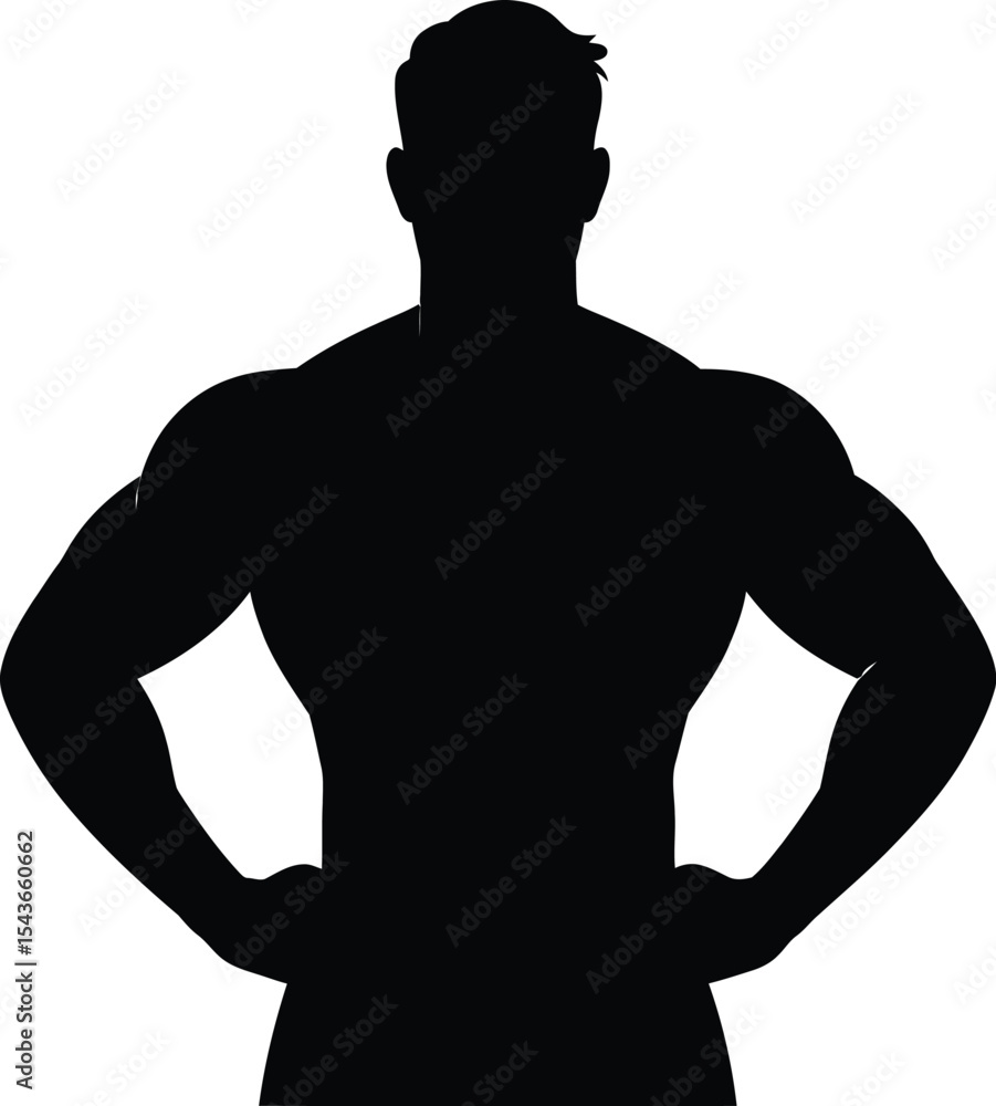 Fototapeta premium Collection of black silhouettes of men body builders. 