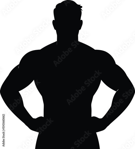 Collection of black silhouettes of men  body builders. 