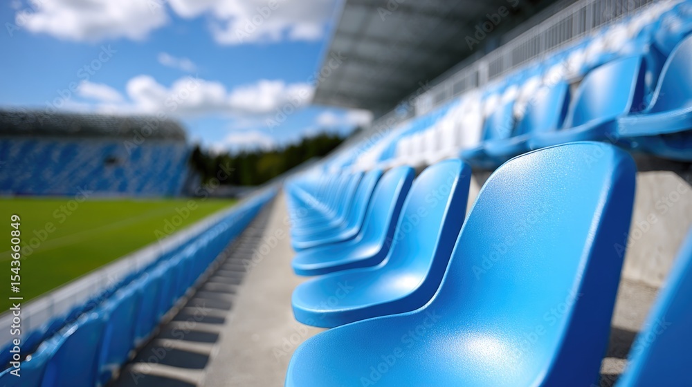 Obraz premium Empty Blue Stadium Seats under Blue Sky
