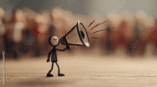 A stick figure speaks via megaphone to a crowd, demonstrating the power of amplified voice for official alerts and announcements.
