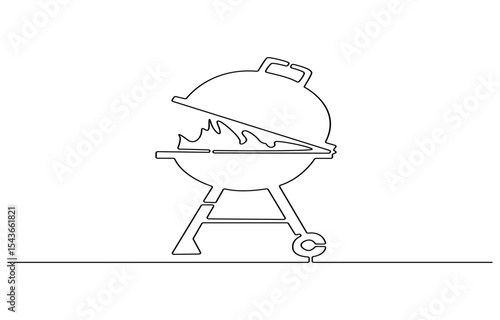 Set of continuous one line BBQ grill elements. Vintage BBQ grill elements isolated on a white background. Vector illustration, Bbq grill simple outline vector design. meat veal, pork, beef, veal steak