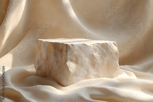 Wallpaper Mural Rough-Hewn Stone Pedestal on Draped Beige Fabric Torontodigital.ca