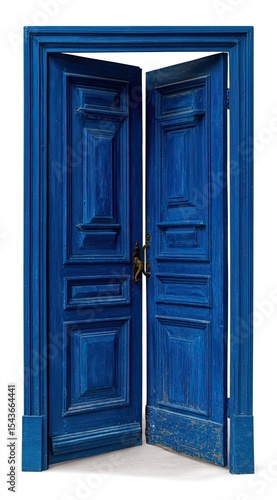 Wallpaper Mural Aged, vibrant blue double doors, open wide. Detailed carvings and paneling.  A vintage style Torontodigital.ca