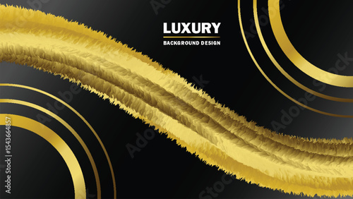 Elegant Black and Gold Luxury Background with Fluid Wave and Circular Accents