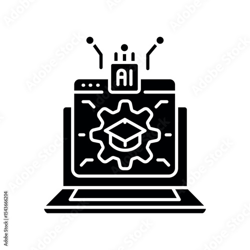 automatic creation educational program black flat icon for digital and print projects.