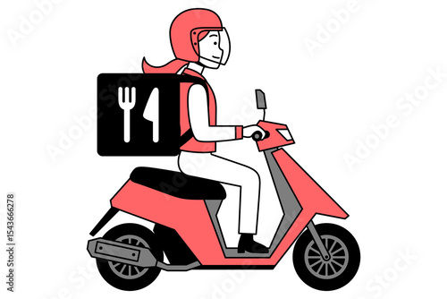 原付バイクでフードデリバリーをする若い女性