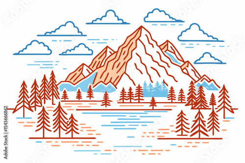 A powerful silhouette of a majestic mountain range, rendered in stark black vector design