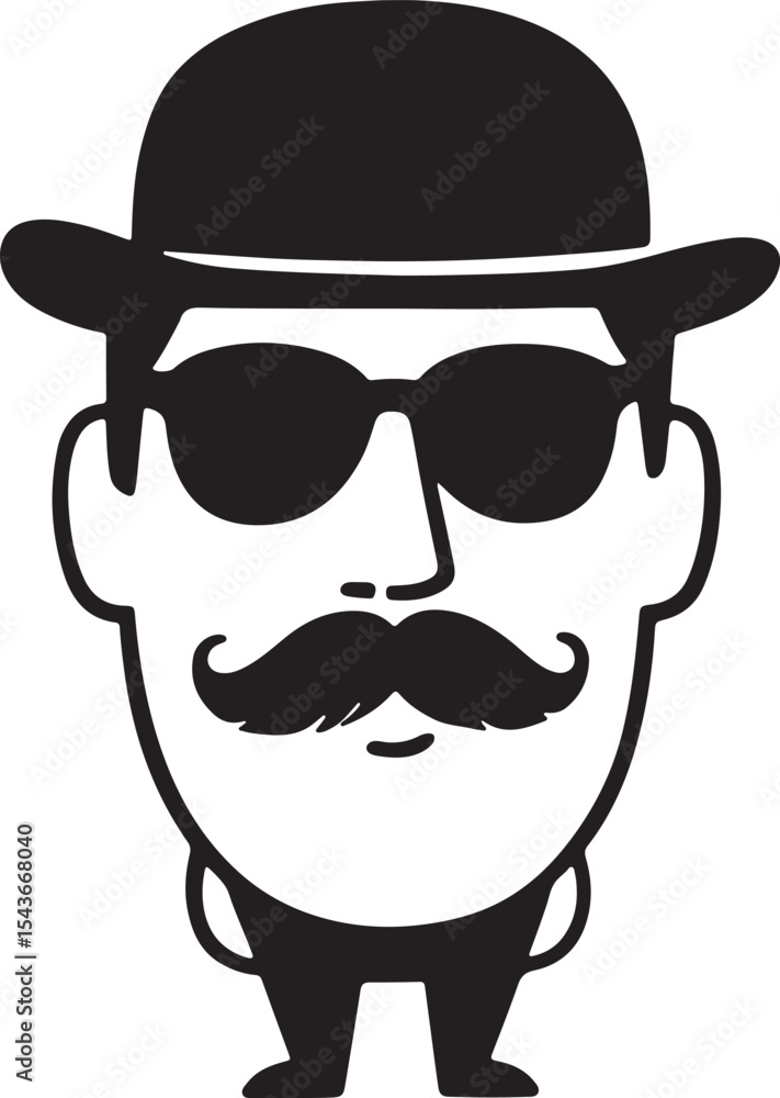 Stylish cartoon man with bowler hat and mustache Stylish cartoon man with bowler hat and mustache