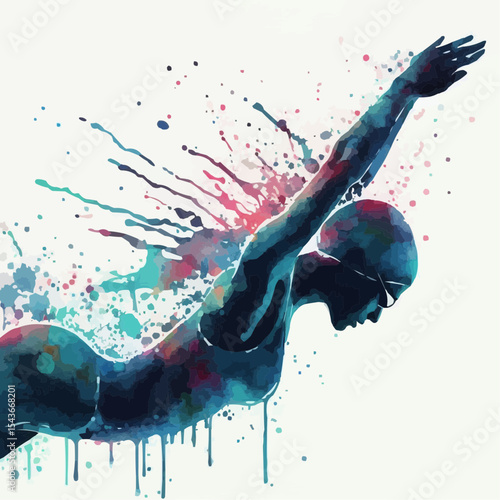 Swimmer paint splashes on white background