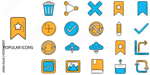 Popular simple concept 24 hand drawn color icons set .Vector illustration.