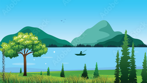 mountain landscape with lake and trees