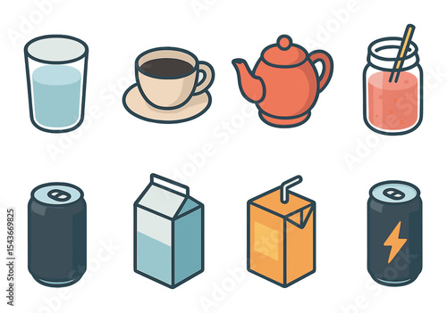 Beverage icons set – outline, drinks and refreshments symbol collection