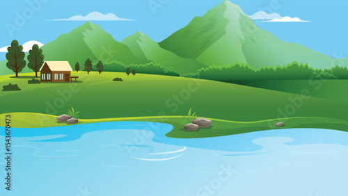 landscape with lake and mountains