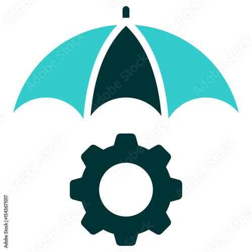 Umbrella Shield - Dual Tone Glyph Silhouette Icon - Umbrella covering a gear, symbolizing operational protection and reliability