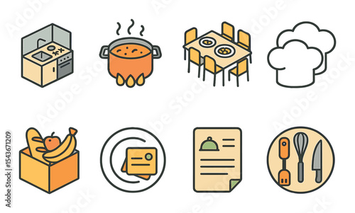 Kitchen essentials icons set – isometric, culinary and cooking tools visuals