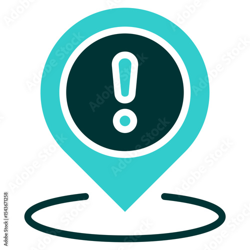 Risk Location - Dual Tone Glyph Silhouette Icon - location pin with an exclamation mark, indicating a high-risk or hazardous area