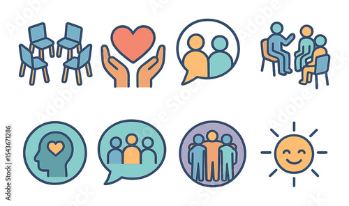 Support icons set – outline, essential communication and assistance symbols