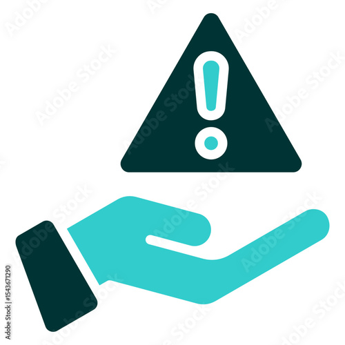 Risk Management - Dual Tone Glyph Silhouette Icon - Hand holding warning sign, representing care, safety, and risk management control