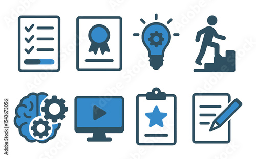 Skill development icons set – silhouette, learning and education symbols