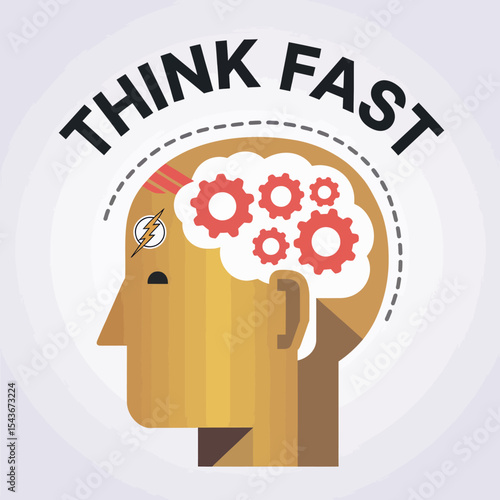 Think Fast Creative Mind Concept Illustration Gold Head Gears Speed Quick Thinking Business Strategy Innovation Solution Problem Solving Mental Agility Effective Decision Making Brainstorming Powerful
