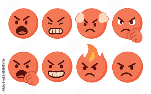 Angry emoji icons set – silhouette style, expressions for emotions and communication