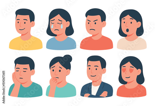Emotional expressions icons set – flat, mood and feeling symbols for design