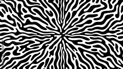 Abstract black and white radial pattern resembling organic growth or cellular division art design element