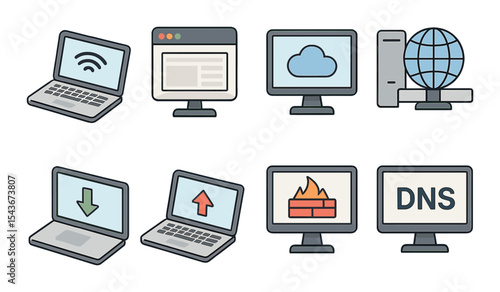 Modern tech icons set – outline, digital and internet technology symbols