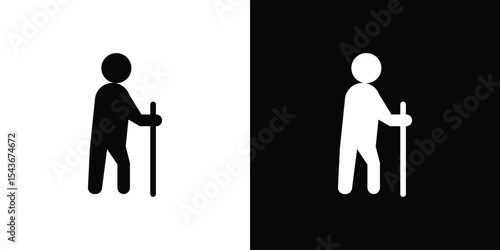 Person walking with cane icon collection. line stroke icon. EPS 10