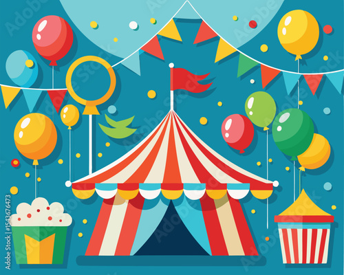 Colorful Circus Tent. Balloons and Festive Carnival Fun