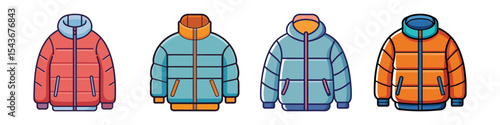Puffer Jacket Flat Style Winter Outerwear Vector Illustration