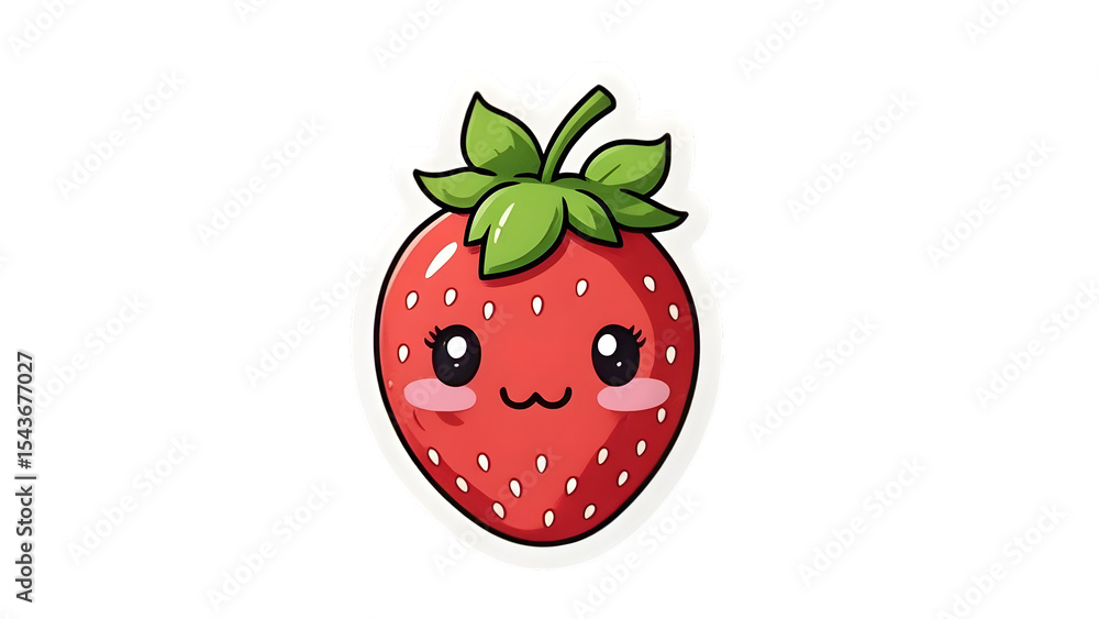 Obraz premium Kawaii Strawberry with Cute Face Isolated on White Background PNG