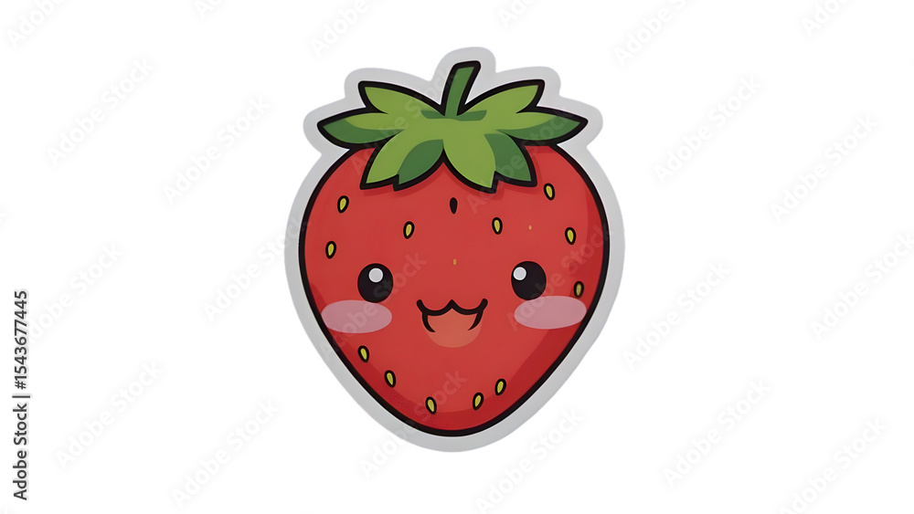 Obraz premium Kawaii Strawberry with Cute Face Isolated on White Background PNG