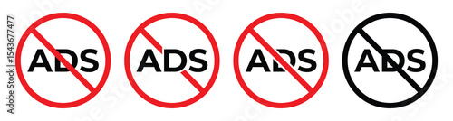 Ads and Ad Blocker Icons – Prohibition Symbols for Ad-Free Browsing Vector Set,