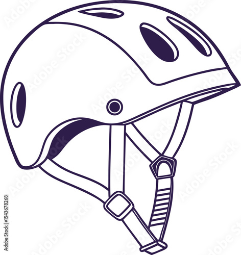  Flat icon of a bicycle helmet with chin strap on transparent background,  