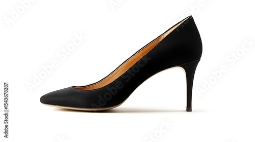 Elegant Black High Heel Shoe Isolated on White Background Studio Shot