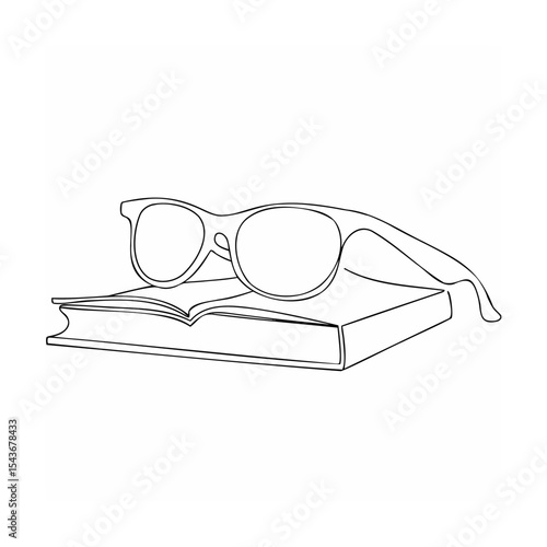 Line Art Black and White Eyeglasses on Book spectacles