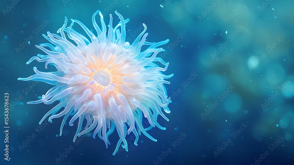 Obraz premium Anemone Floating in the Blue Sea Water With Some Beautiful Light