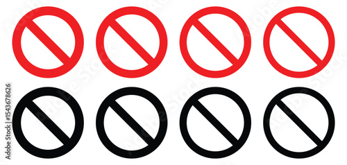 Free Download No Entry and Stop Sign Icons – Prohibition and Warning Vector Symbols Set with Red and Black Circles, vector illustration. - GFXLoad