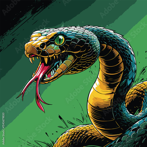 Detailed and realistic vector image of a venomous snake 