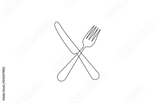 Fork knife and spoon art in one continuous line vector icon
