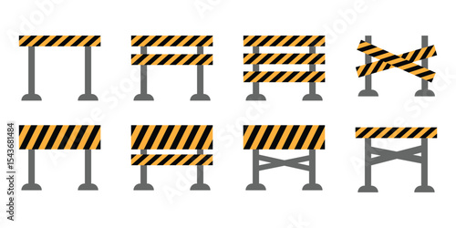 Road Barrier and Roadblock Icons – Danger and Construction Vector Signs Set, illustration.