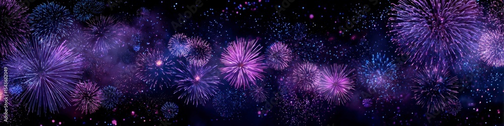 Fototapeta premium Purple Fireworks in Dark Night Sky