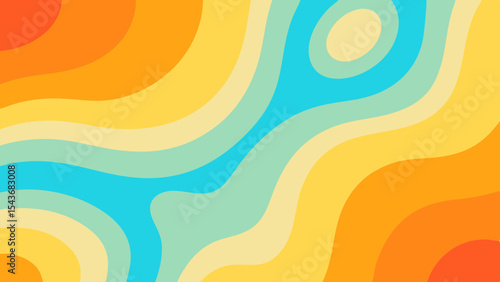 Abstract topographic map with orange yellow and blue waves creating a colorful pattern design