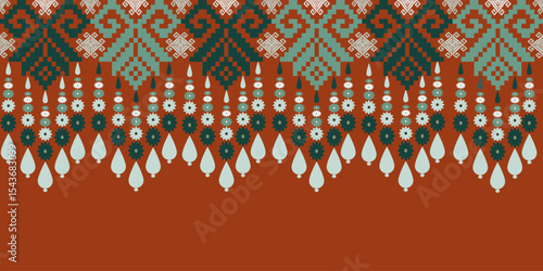 Pixel art ethnic, Pattern fabric pixel, design for background, clothing, decorative, drapery, cloth embroidery, geometric pixel art, handcraft, wallpaper, carpet, bag, card, cushions, Print, ethnic