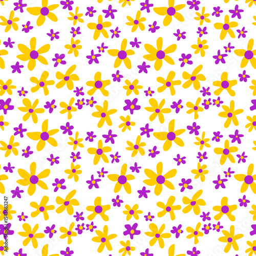 Pattern con fiorellini viola e gialli