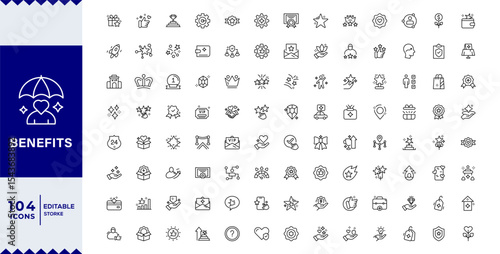 BENEFITS LINE ICON SET, Pay raise, maternity rest, health and life insurance, paid vacation, Employee benefits line icon set. Maternity leave, paid leave, insurance,bonuses, Editable stroke.