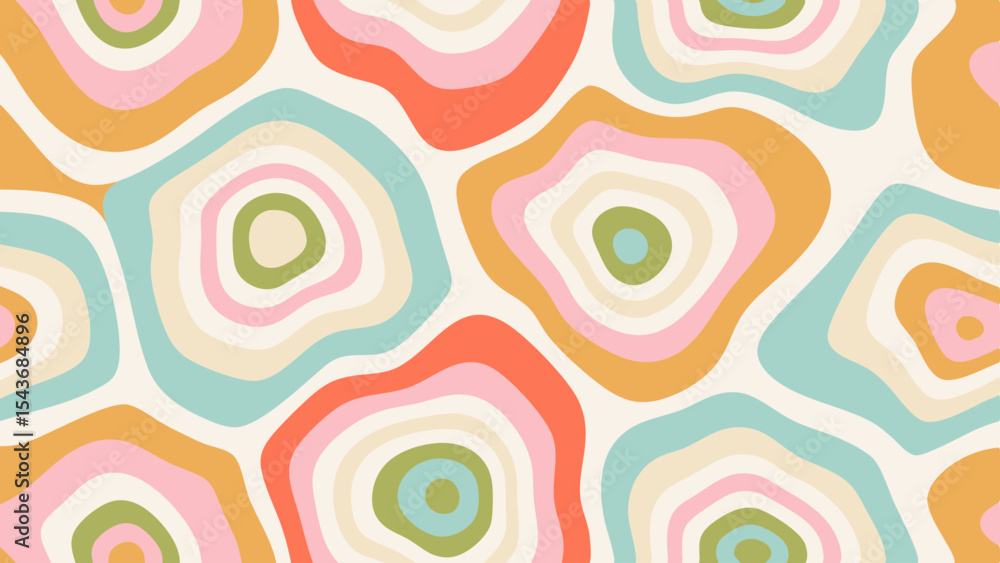 Fototapeta premium Abstract retro pattern featuring concentric shapes in pastel colors creating a groovy background design