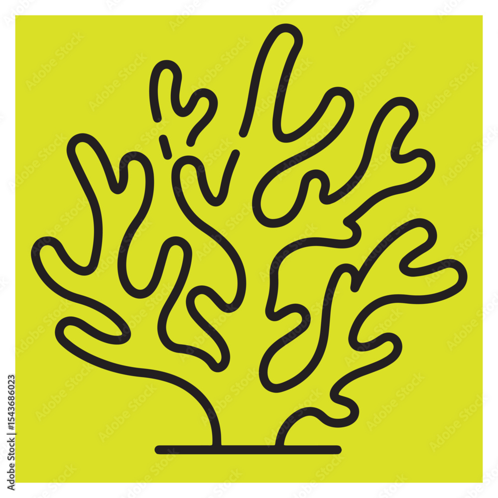 Obraz premium Abstract coral reef illustration with black outline on a vibrant yellow background